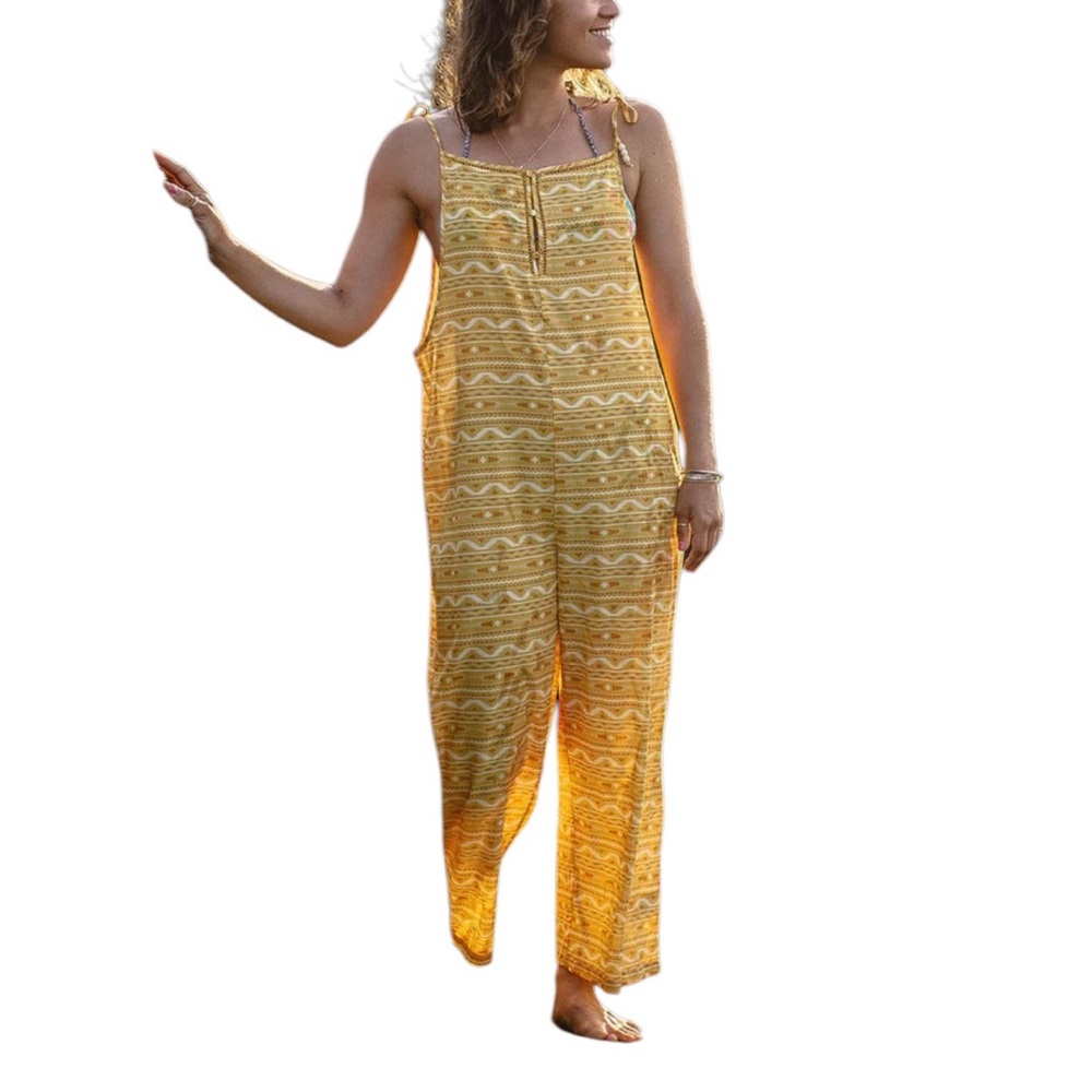 PASSENGER SPIRIT JUMPSUIT WOMENS SIZE SMALL OCHRE YELLOW SOL BOHO GEOMETRIC